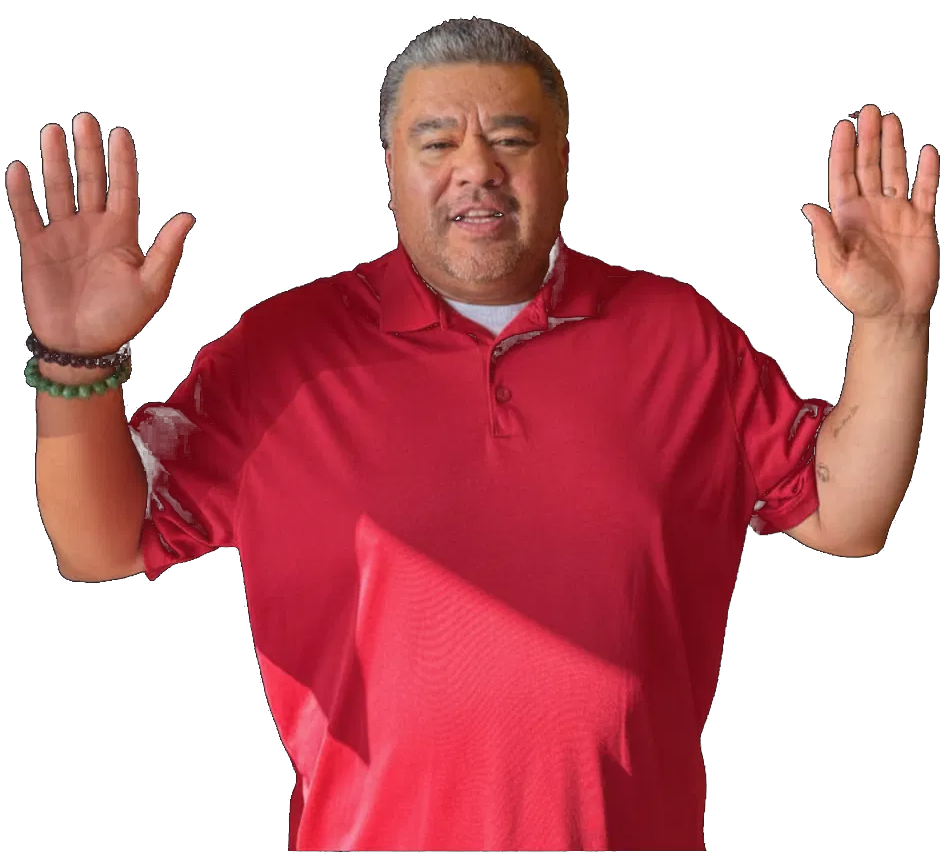 Albert Samuela To'a with both hands raised